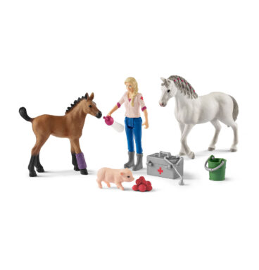 schleich FARM WORLD Dierenarts op Bezoek bij Merrie en Veule