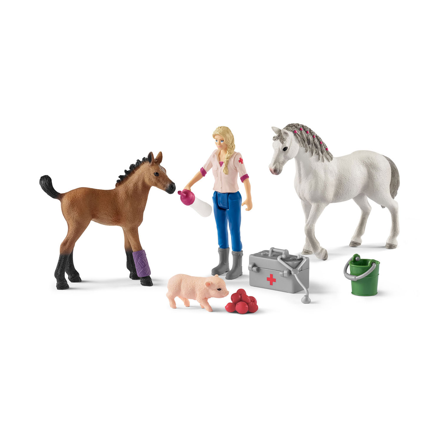 schleich FARM WORLD Dierenarts op Bezoek bij Merrie en Veule