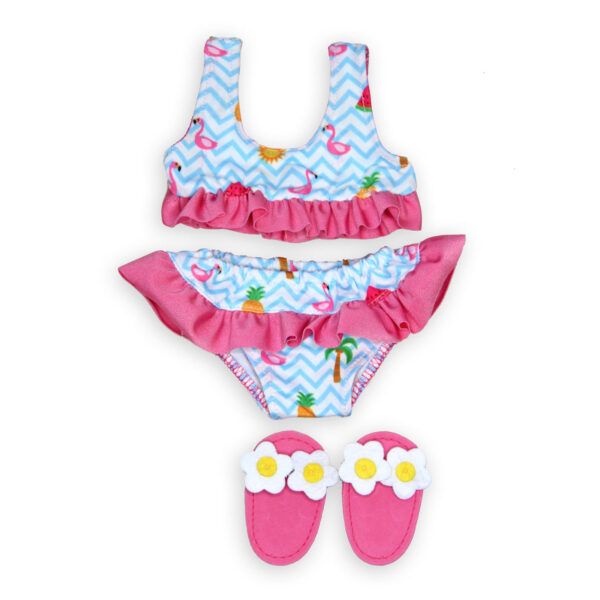 Poppen Bikini met Slippers Flamingo