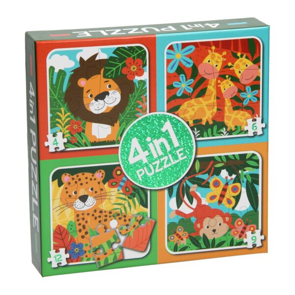 4-in-1 Puzzel - Jungledieren