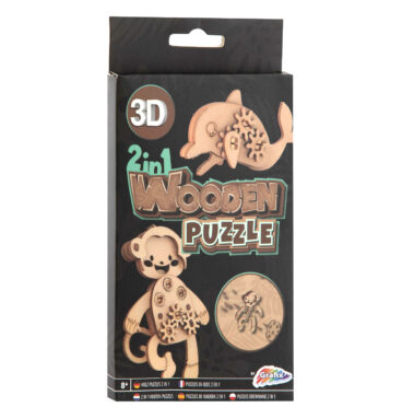 2-in-1 Houten Bouwpakket 3D Puzzel - Dolfijn en Aap