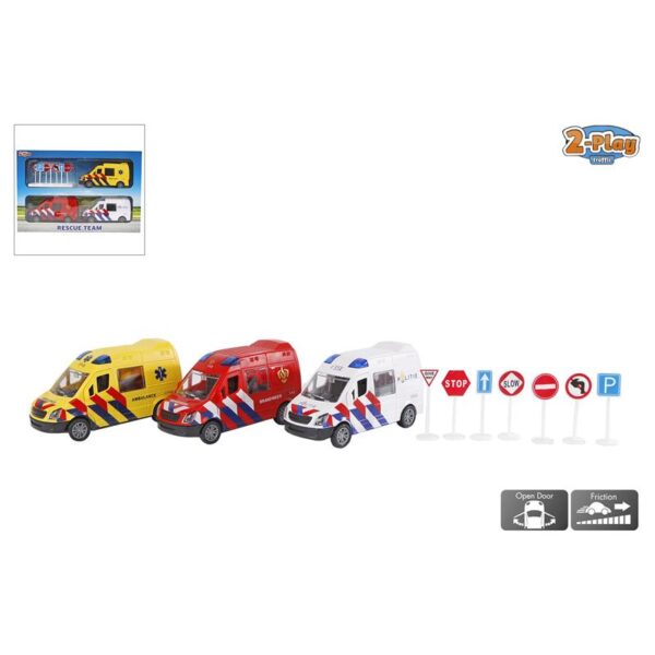 2-Play 112 Set 3 Auto&apos;s Frictie En Accessoires Schaal 1:32