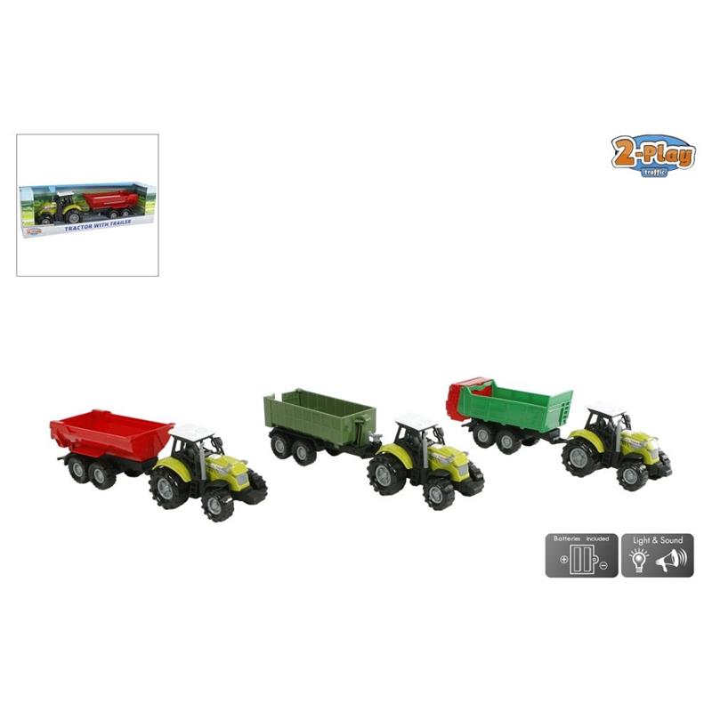 2-Play Tractor Met Aanhanger Kunststof Met Licht En Geluid 27cm