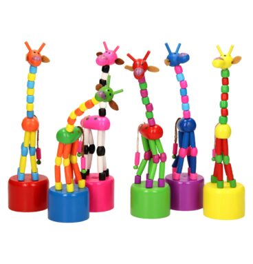 Houten Drukpop Giraffe Gekleurd