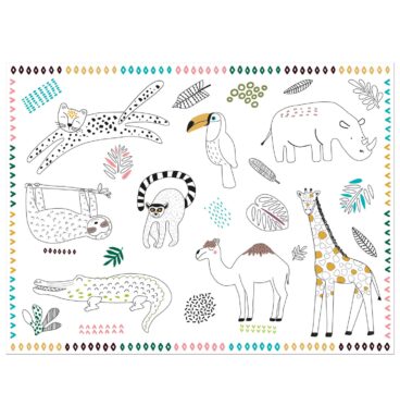 Inkleurbare Placemats Wilde Dieren 6st.