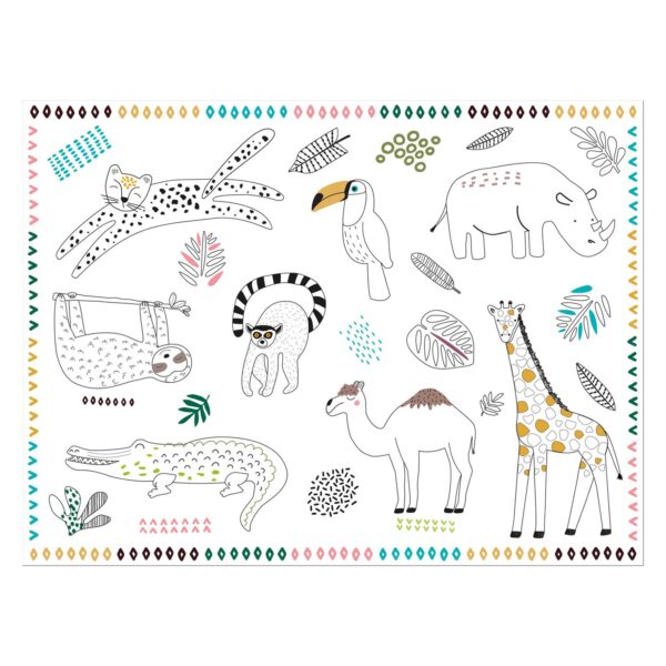 Inkleurbare Placemats Wilde Dieren 6st.