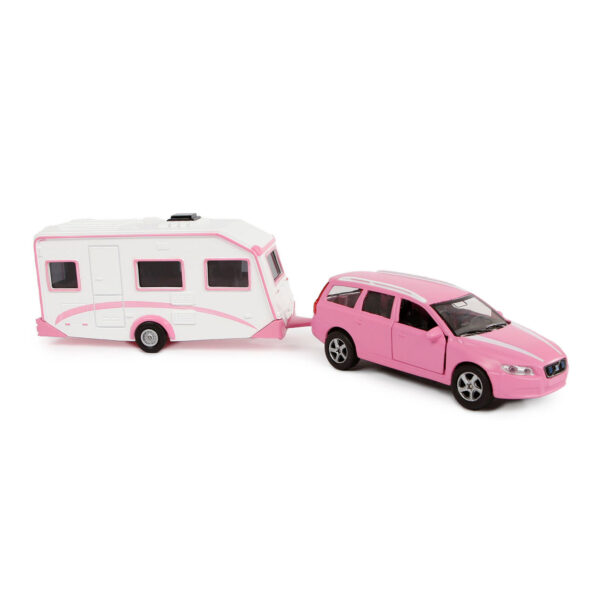 Kids Globe Die-cast Volvo V70 met Caravan - Roze