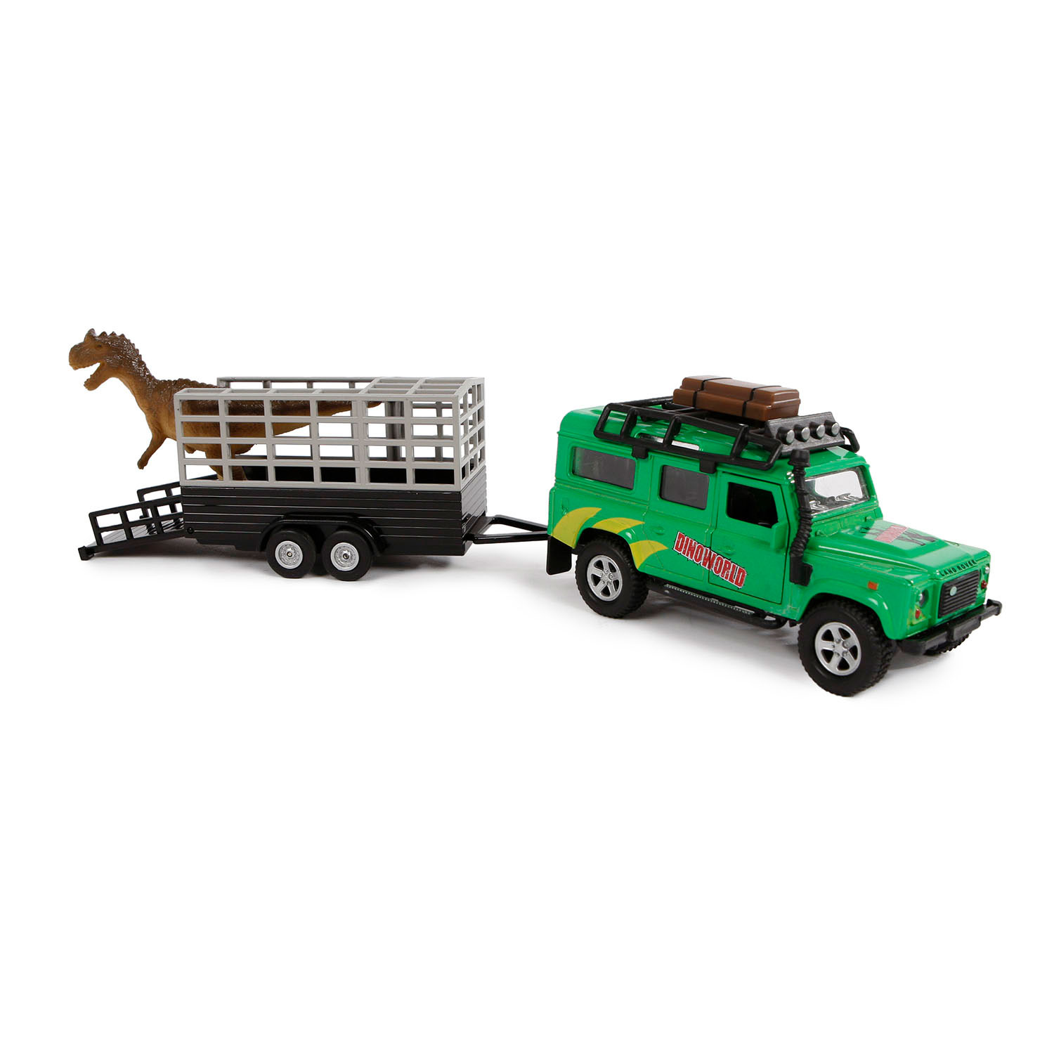 Kids Globe Die-cast Land Rover met Dino-trailer