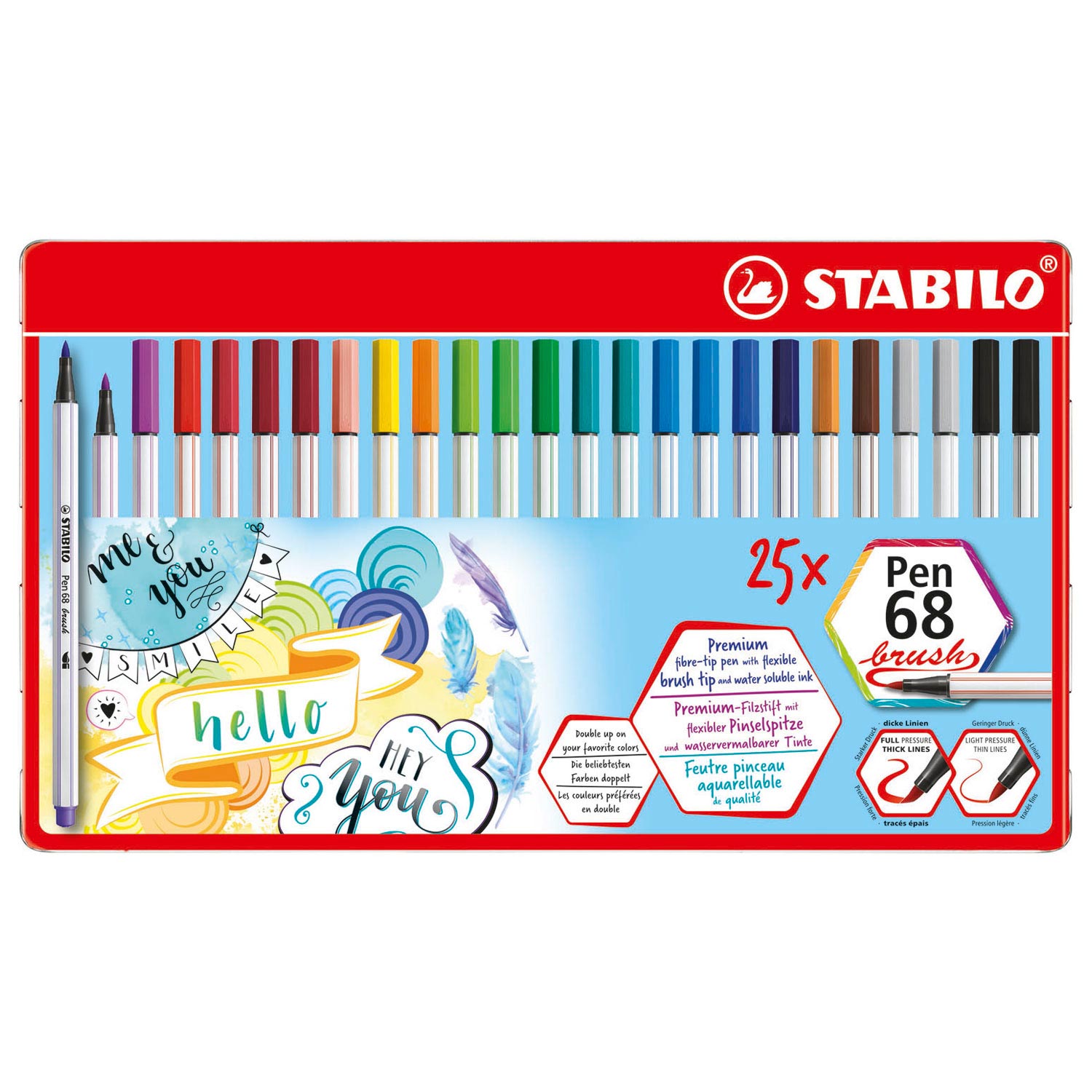 STABILO Pen 68 Brush Metalen Doos Viltstiften