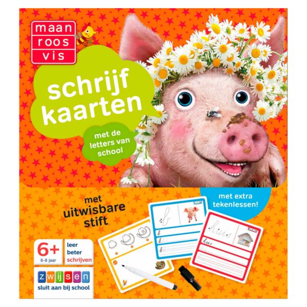 Maan Roos Vis - Schrijfkaarten 6-8 jaar