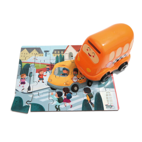 Houten Legpuzzel School met Schoolbus