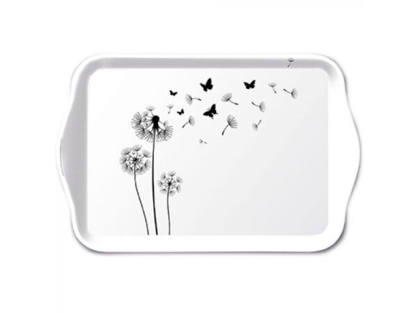 Ambiente Dienblad Melamine Blowing Away Black 13x21cm Zwart Wit