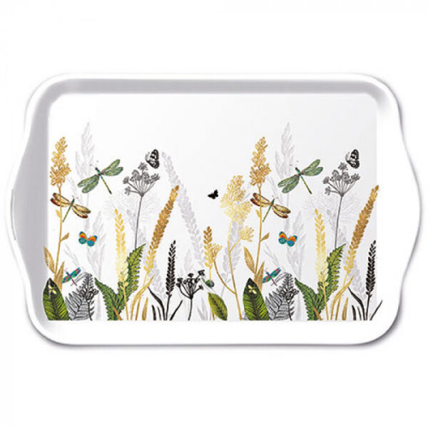 Ambiente Tray Melamine Ornamental Flowers White 13x21cm