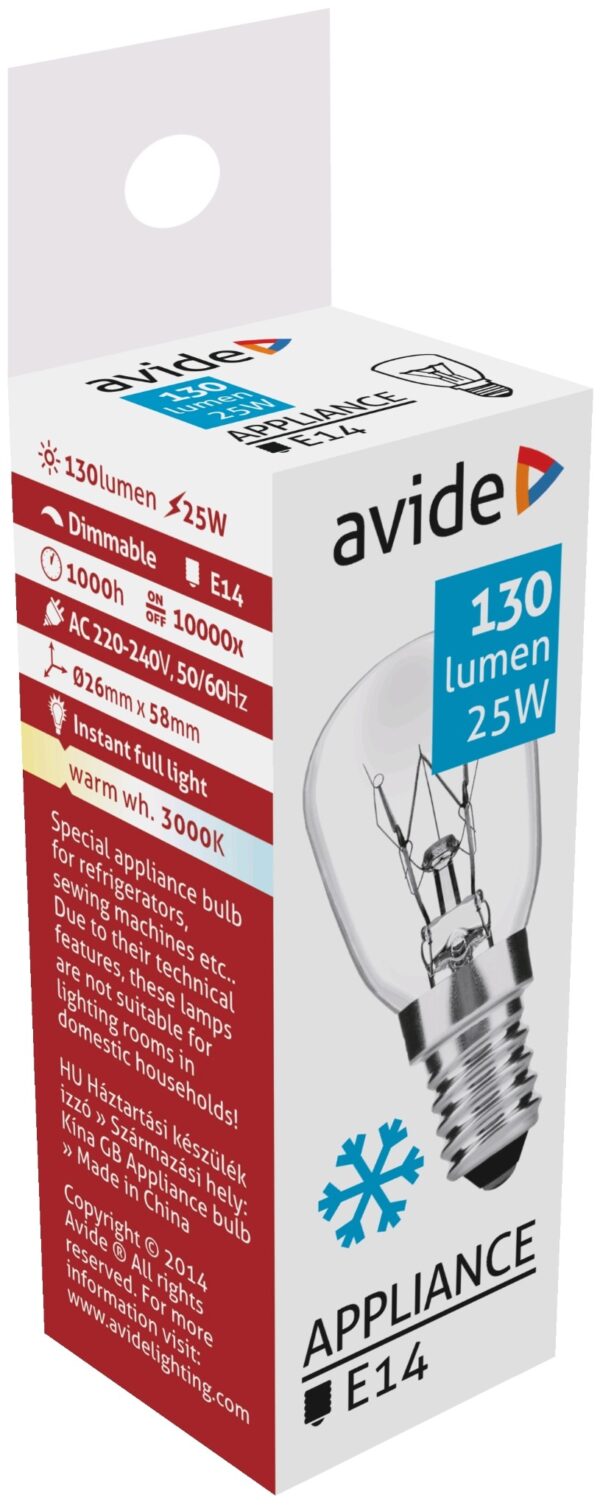 Avide Koelkast- Of Vriezer Gloeilamp25W E14 Warmwit 3000K 130 Lumen Rough