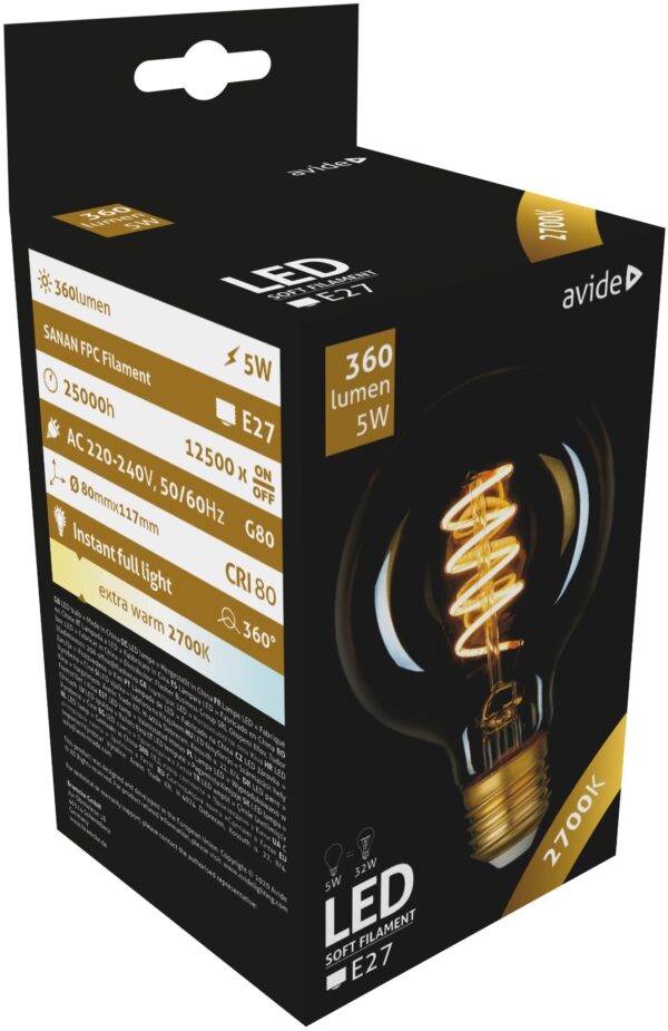 Avide LED Lamp Soft Filament G80 5W E27 2700K 360LM