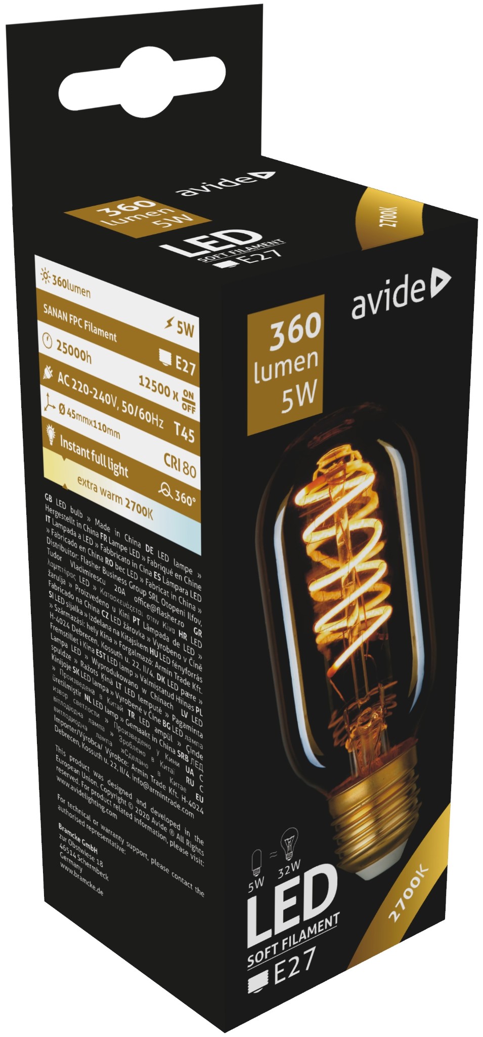 Avide LED Lamp Soft Filament T45 5W E27 2700K 360LM