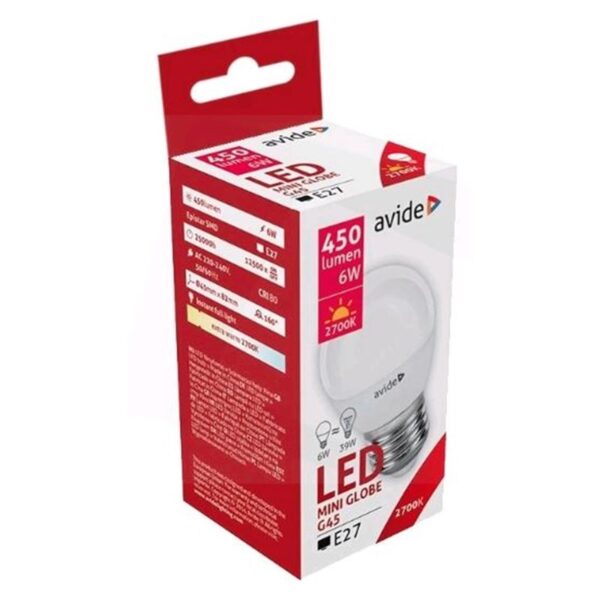 Avide LED Mini Globe Lamp E27 6W 2700K Extrawarmwit 450 Lumen A+