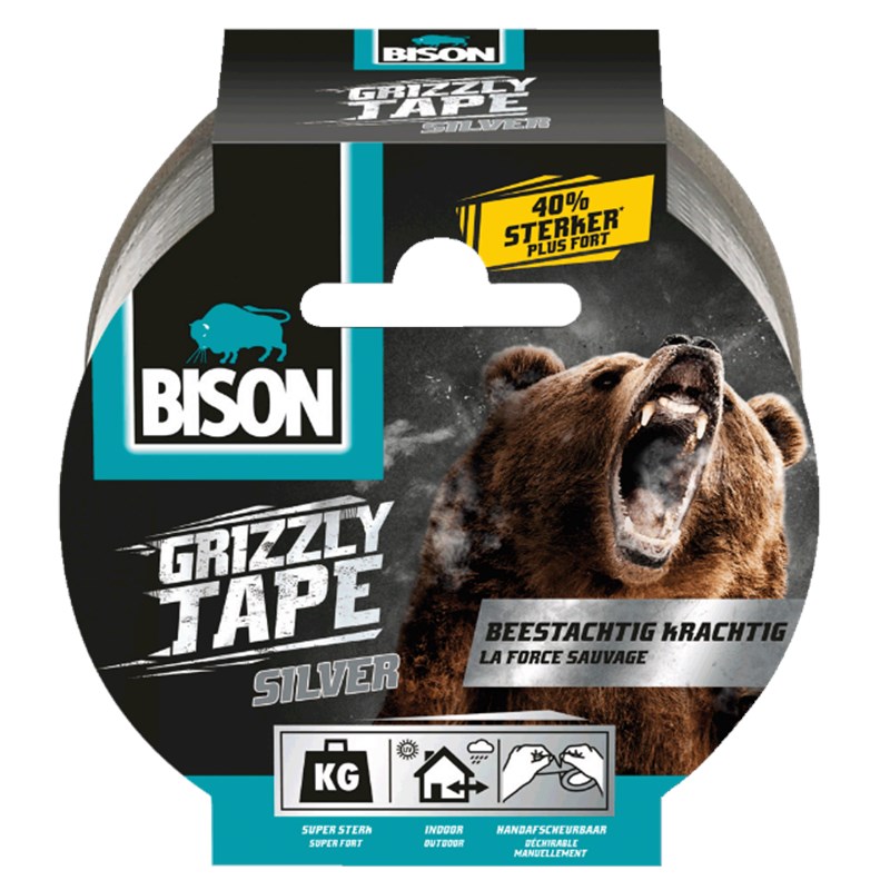 Bison Grizzly Tape Zilver Rol 25mx5cm