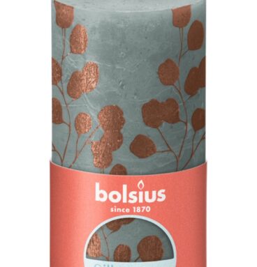 Bolsius Rustiek Stompkaars 130/68 Eucalyptus Green En Rusty Pink Silhouette