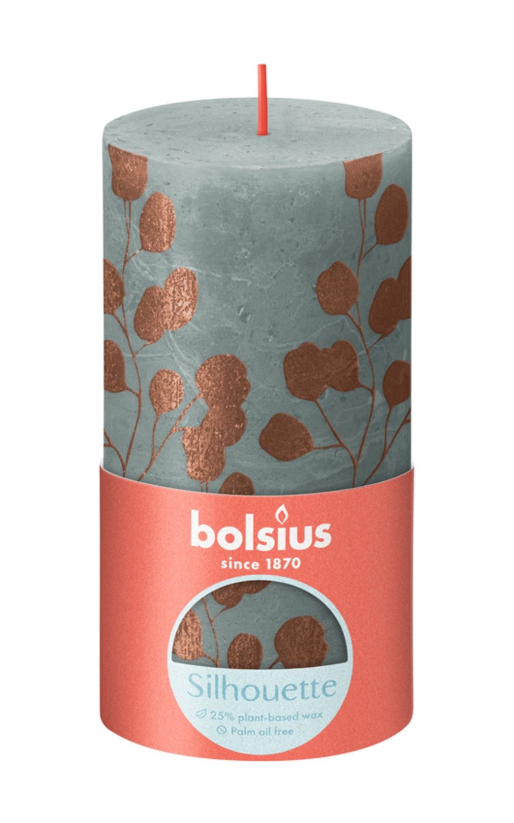 Bolsius Rustiek Stompkaars 130/68 Eucalyptus Green En Rusty Pink Silhouette