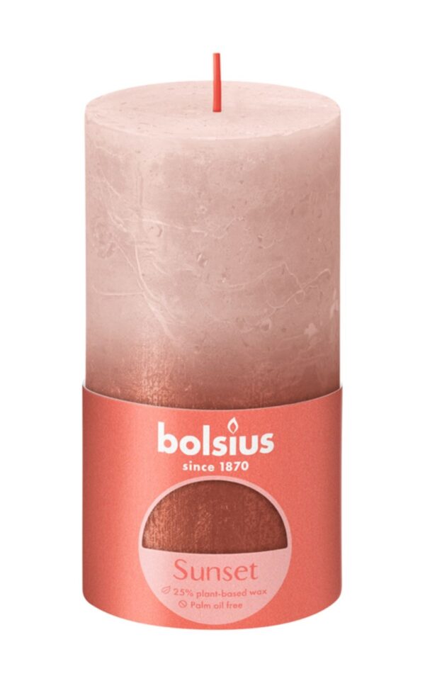 Bolsius Rustiek Stompkaars 130/68 Sunset Amber/Misty Pink