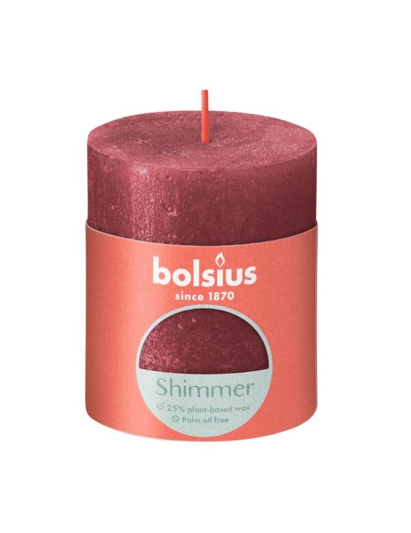 Bolsius Rustiek Stompkaars 80/68 Shimmer Delicate Red-Delicaat Rood