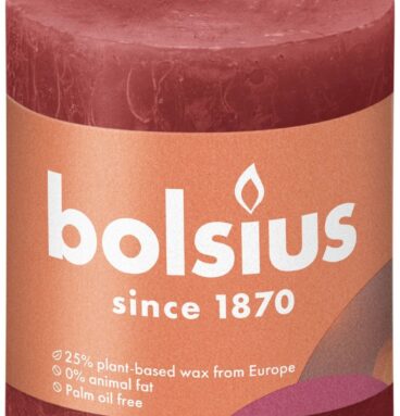 Bolsius Shine Collection Rustiek Stompkaars 80/68 Delicate Red- Delicaat Rood