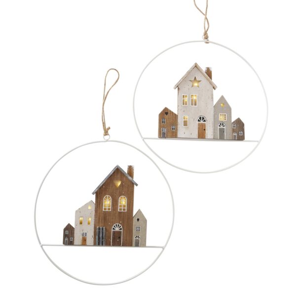 Boltze Home Deco Hanger Houses Huisjes In Metalen Ring Ø30cm Metaal/hout LED (