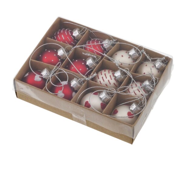 Boltze Home Kerstballenset Glas Rood/wit Ø3cm 12 Stuks In Doos