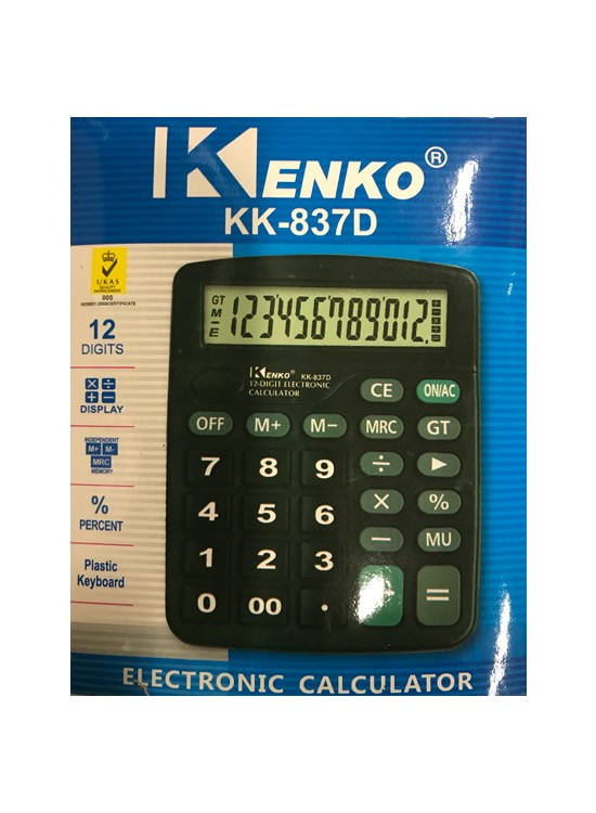 Calculator Rekenmachine Kenko 12digit 13x10cm KK837D. Werkt Op 1xAAA Batterij