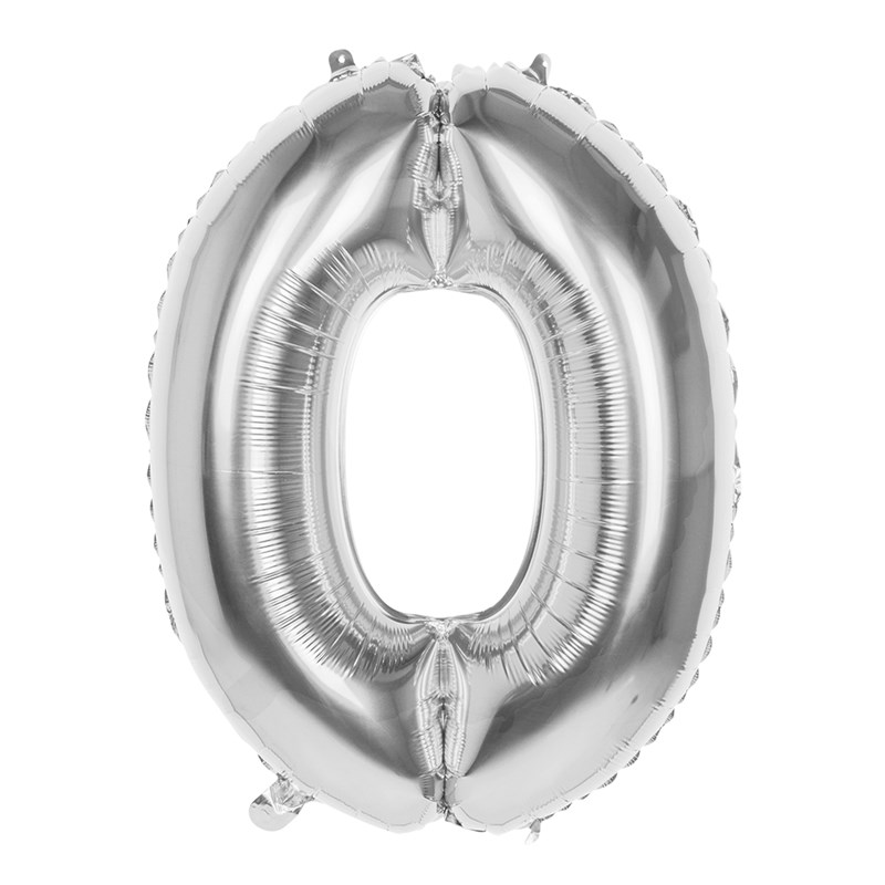 Cijfer Ballon Nummer &apos;0&apos; Zilver Folie 86cm Geschikt Voor Helium