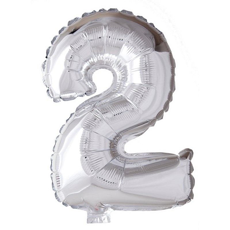 Cijfer Ballon Nummer &apos;2&apos; Zilver Folie 40cm Geschikt Voor Helium