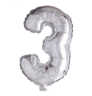 Cijfer Ballon Nummer &apos;3&apos; Zilver Folie 40cm Geschikt Voor Helium