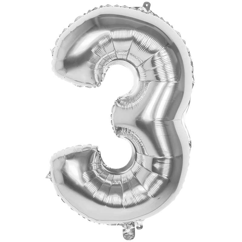 Cijfer Ballon Nummer &apos;3&apos; Zilver Folie 86cm Geschikt Voor Helium