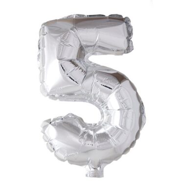 Cijfer Ballon Nummer &apos;5&apos; Zilver Folie 40cm Geschikt Voor Helium