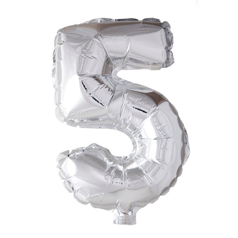 Cijfer Ballon Nummer &apos;5&apos; Zilver Folie 40cm Geschikt Voor Helium