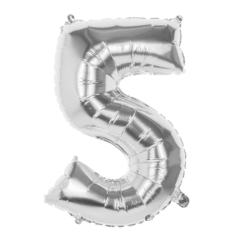 Cijfer Ballon Nummer &apos;5&apos; Zilver Folie 86cm Geschikt Voor Helium