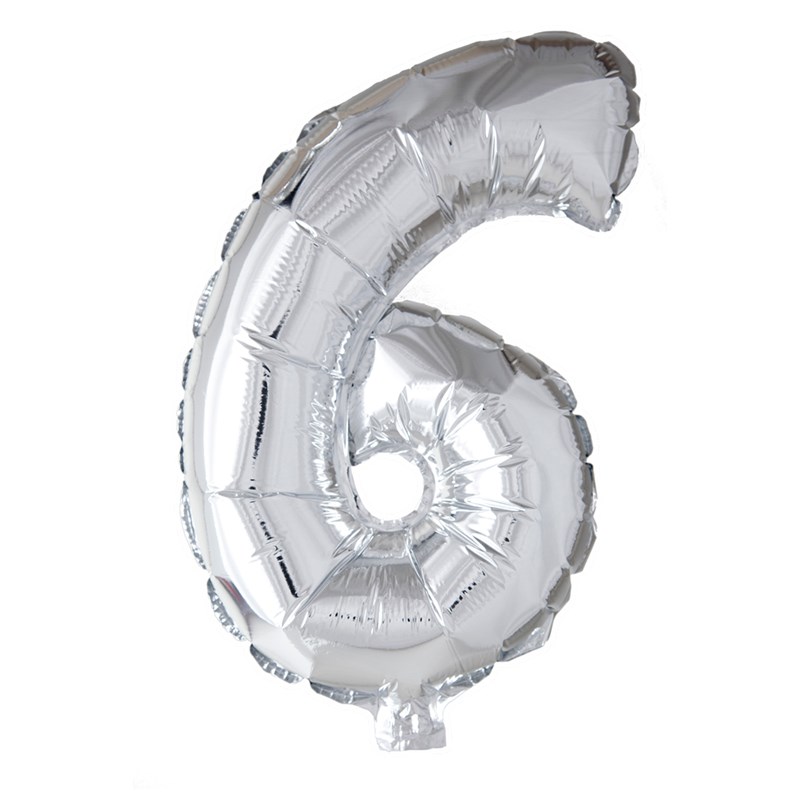 Cijfer Ballon Nummer &apos;6&apos; Zilver Folie 40cm Geschikt Voor Helium