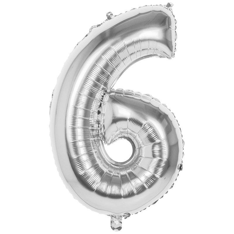 Cijfer Ballon Nummer &apos;6&apos; Zilver Folie 86cm Geschikt Voor Helium