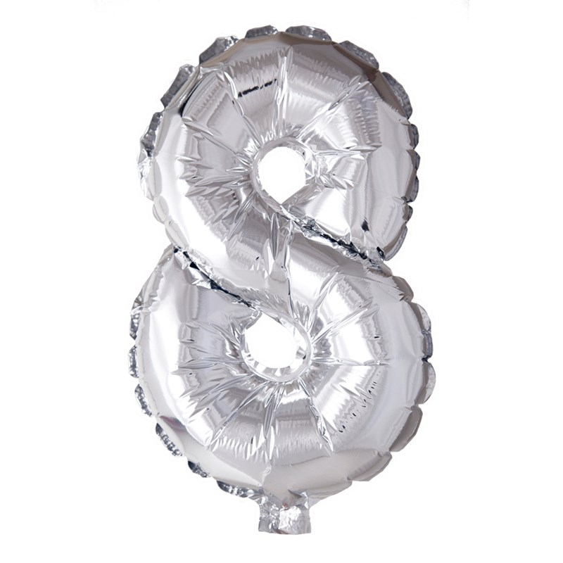 Cijfer Ballon Nummer &apos;8&apos; Zilver Folie 40cm Geschikt Voor Helium