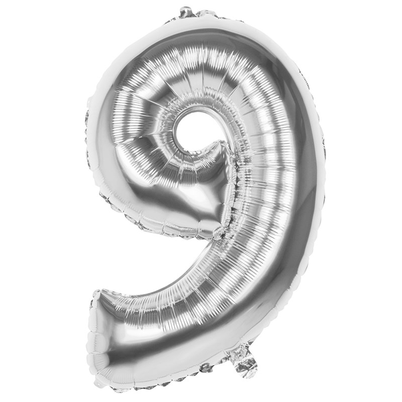 Cijfer Ballon Nummer &apos;9&apos; Zilver Folie 86cm Geschikt Voor Helium
