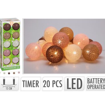 Decoratieslinger LED Met 20 Katoenen Ballen Met Timer (excl. 3x AA Batterij)