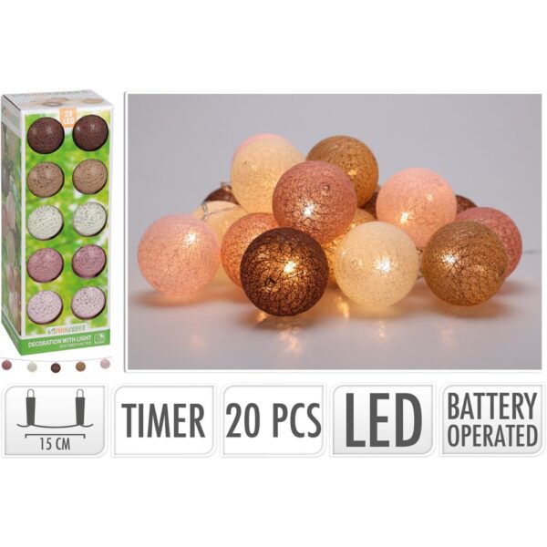 Decoratieslinger LED Met 20 Katoenen Ballen Met Timer (excl. 3x AA Batterij)