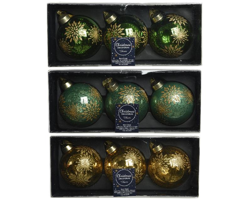 Decoris Gedecoreerde Kerstballenset Van Glas Set A 3 Ballen Dia 8cm In Kleuren
