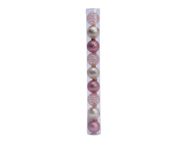 Decoris Kerstballen Mix Van Glas 3cm Koker Van 9 Stuks Roze/champagne