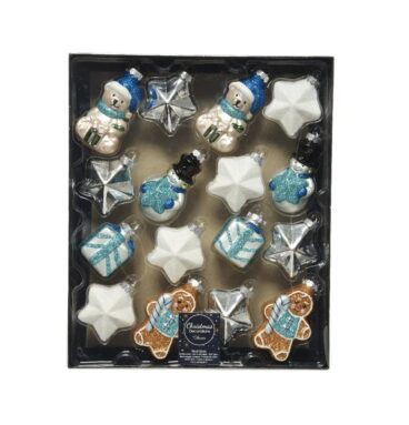 Decoris Kerstballenmix Van Glas 16 Assorti Ornamenten Wit/zilver/blauw/bruin