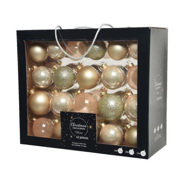 Decoris Kerstballenset 42 Assorti Glazen Ballen Ø 7cm Parel