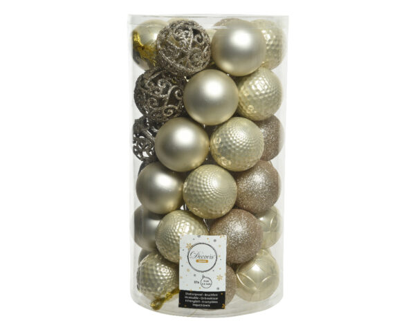 Decoris Kerstballenset Ø 6cm Koker A 37 Stuks Assorti Dessin Parel