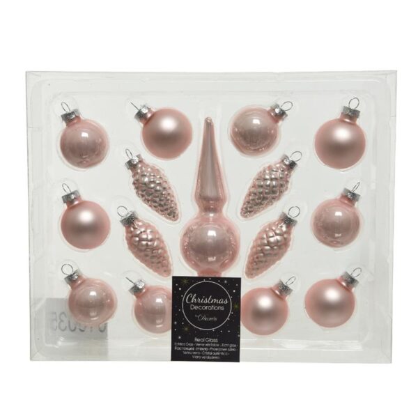 Decoris Mini Kerstballen Set Glas Met Piek 3cm Set A 15 Stuks Roze