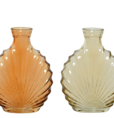 Decoris Vaas Glas In Waaiervorm L5.5-W12-H16.5cm- In Zandkleur Of Peachkleur